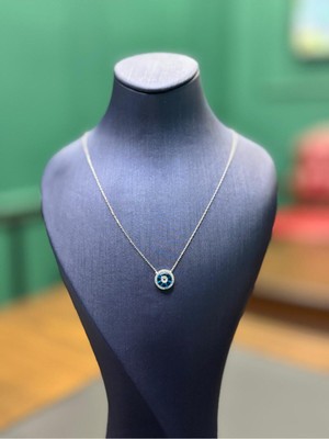 Nazar Gözü Motifli Mavi Beyaz Zirkon Taşlı Gümüş Kolye