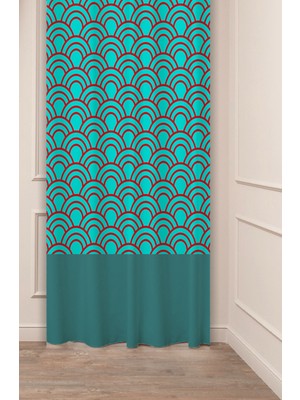 Greendecor Geometrik Çizgi Şekiller Özel Tasarım Desenli Dijital Baskılı (Tek Kanat) Modern Şık Fon Perde