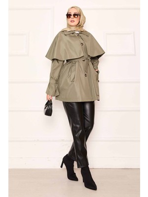 SVS Minimal Pelerin Detaylı Kemerli Trençkot Çağla Yeşili