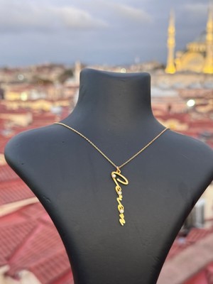 925 Ayar Gümüş Kişiye Özel Taşlı Dikey Isimli Kolye