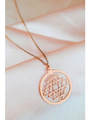 Kadın 925 Ayar Gümüş Rose Sri Yantra Kolye
