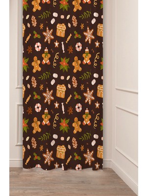 Greendecor Yılbaşı Çam Ağacı Noel Ağacı Kar Yeni Yıl Christmas Desenli Özel Tasarımlı Dijital Baskılı Fon Perde