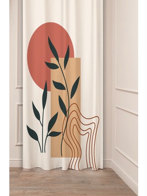 Greendecor Bohem Yaprak Güneş Desenli Özel Tasarımlı Dijital Baskılı Modren Tarz Modern Şık Tarz Fon Perde