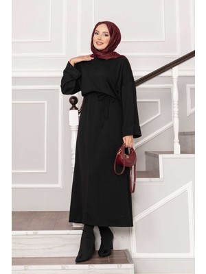 Md Kolu Katlama Detaylı Seyyar Kuşaklı Oyşo Elbise Siyah