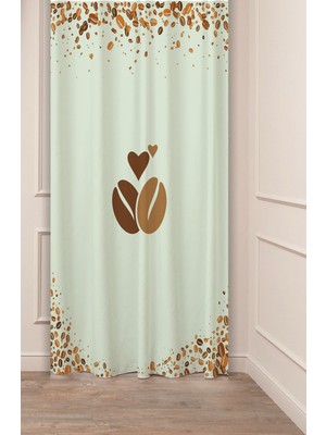 Greendecor Coffeee Kahve Çekirdeği Bohem Desenli Özel Tasarım Dijital Baskılı (Tek Kanat) Modern Şık Fon Perde