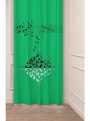 Greendecor Nota Müzik Şarkı Beste Bohem Desenli Özel Tasarım Dijital Baskılı (Tek Kanat) Modern Şık Fon Perde