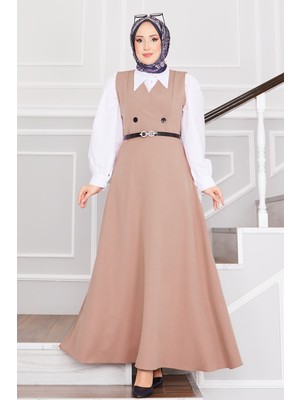 Md Düğme Detaylı Kemerli Tesettür Jile Vizon