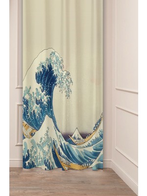 Greendecor Büyük Dalga Desenli Dijital Baskılı Fon Perde (Tek Kanat) Renkli Modern Tasarımlı Bohem Fon Perde