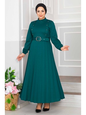 Md Aynur Piliseli Tesettür Elbise Petrol