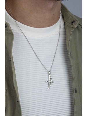 Unisex 925 Ayar Gümüş Ok Yay Dikey Kesim Kolye