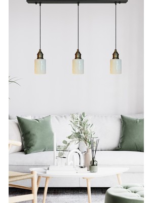 Normadia Şık Beyaz Cam Üçlü Avize, Retro Sarkıt Lamba, Restoran ve Salon Aydınlatması