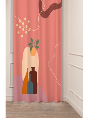 Greendecor Bohem Çiçek Yaprak Vazo Güneş Portakal Desenli Özel Tasarım Dijital Baskılı (Tek Kanat) Fon Perde