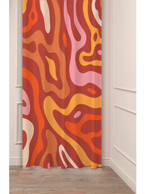 Greendecor Çiçekler Yaprak Çizgili Bohem Desenli Özel Tasarım Dijital Baskılı (Tek Kanat) Modern Şık Fon Perde