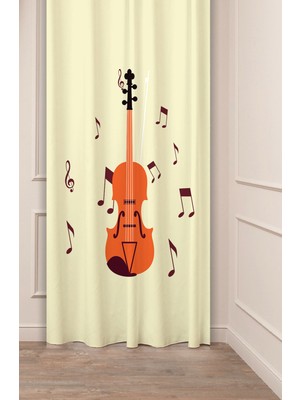 Greendecor Gitar Müzik Şarkı Beste Bohem Desenli Özel Tasarım Dijital Baskılı (Tek Kanat) Modern Şık Fon Perde