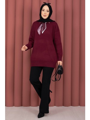 RAF Fularlı Polo Yaka Triko Kazak Bordo