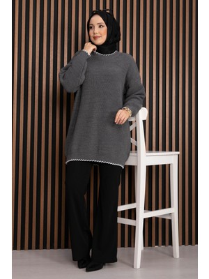 RAF Ribanalı Oversize Triko Kazak Antrasit