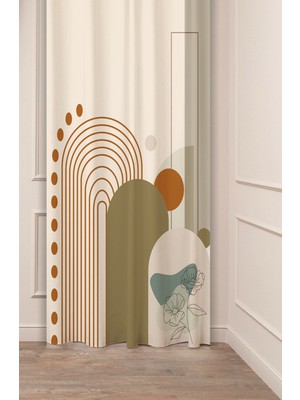 Greendecor Yaprak Bohem Minimalist Pastel Bej Krem Desenli Özel Tasarım Dijital Baskılı (Tek Kanat) Fon Perde
