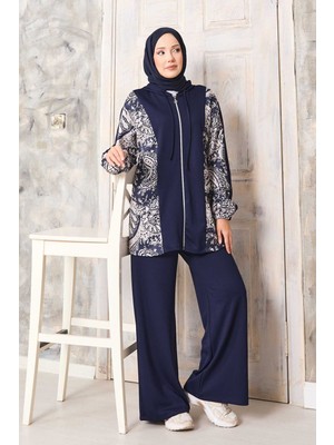 EFL Desen Garnili  Kapüşonlu Oyşo Takım Lacivert