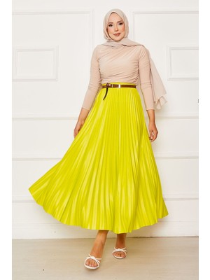 Cvn Piliseli Beli Lastikli Etek neon sarı