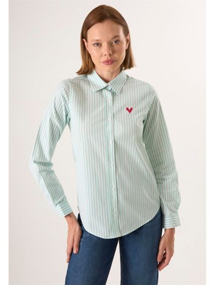 Felix Hardy Kadın Çizgili Uzun Kollu Gömlek - Yeşil