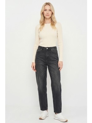 Rays 1061 Yüksek Bel Geniş Paça Jean Siyah