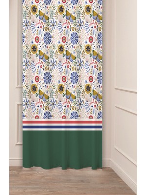 Greendecor Özel Tasarım Çiçek Yaprak Antik Çizgi Etnik Desenli Dijital Baskılı (Tek Kanat) Modern Şık Fon Perde