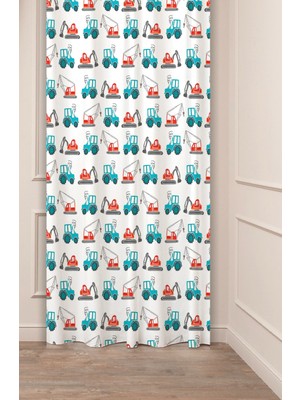 Greendecor Araba Ekskavatör Kepçe Trakör Tasarımlı Dijital Baskılı Modern (Tek Kanat) Çocuk Odası Fon Perde