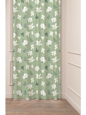 Greendecor Zambak Çiçek Yaprak Bohem Sade Soft Desenli Özel Tasarım Dijital Baskılı (Tek Kanat) Şık Fon Perde