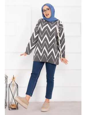 RAF Lavin Zikzak Desen Triko Kazak Gri