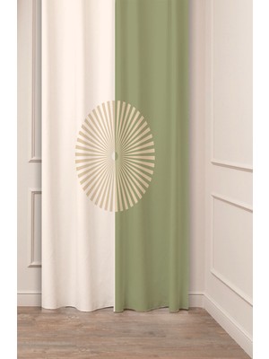 Greendecor Geometrik Çizgi Bohem Minimalist Bej Krem Desenli Özel Tasarım Dijital Baskılı (Tek Kanat) Fon Perde