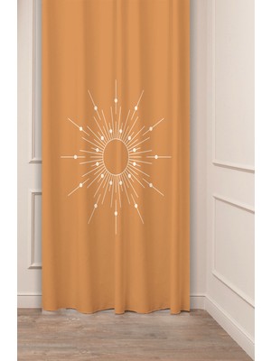 Greendecor Güneş Bej Krem Kahverengi Minimalist Bohem Desenli Özel Tasarım Dijital Baskılı (Tek Kanat)Fon Perde