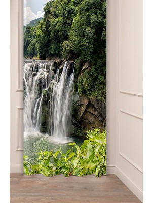 Greendecor Şelale Doğa Orman Ağaç Tabiat Manzara Özel Tasarım Dijital Baskılı (Tek Kanat) Modern Şık Fon Perde
