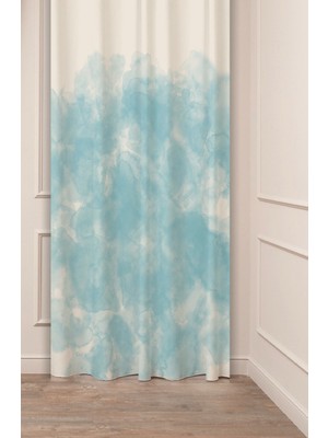 Greendecor Mavi Bej Krem Minimalist Sade Soft Pastel Özel Tasarım Dijital Baskılı (Tek Kanat) Şık Fon Perde