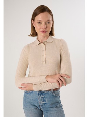 Felix Hardy Kadın Polo Yaka Düğmeli Trkio Kazak - Bej