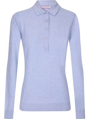 Felix Hardy Kadın Polo Yaka Düğmeli Trkio Kazak - Mavi