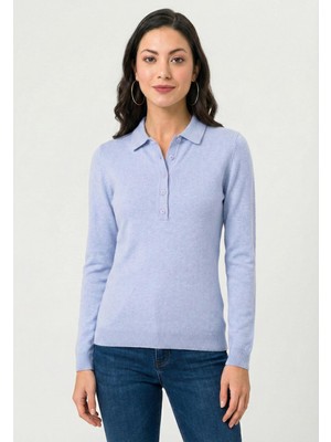 Felix Hardy Kadın Polo Yaka Düğmeli Trkio Kazak - Mavi