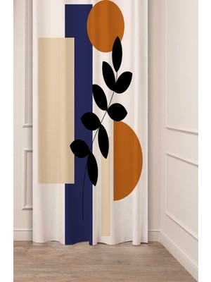 Greendecor Yaprak Grafik Bohem Minimalist Bej Krem Desenli Özel Tasarım Dijital Baskılı (Tek Kanat) Fon Perde