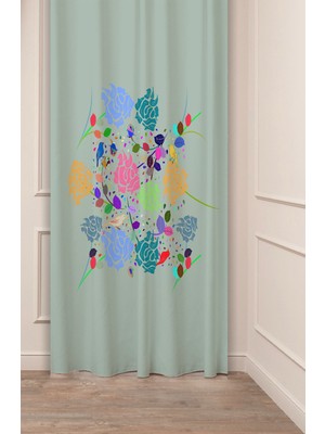 Greendecor Bohem Çiçekler Papatya Antika Desenli Özel Tasarım Dijital Baskılı (Tek Kanat) Modern Şık Fon Perde