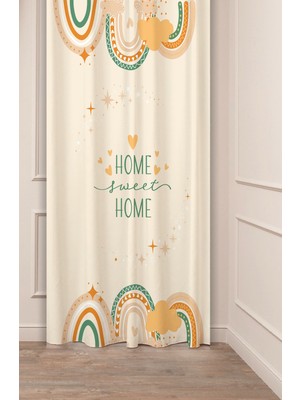 Greendecor Gökkuşağı Çocuk Odası Pastel Bohem Özel Tasarım Dijital Baskılı (Tek Kanat) Krem Bej Şık Fon Perde