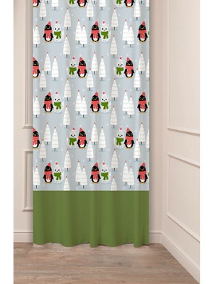 Greendecor Yılbaşı Çam Ağacı Noel Ağacı Kar Yeni Yıl Christmas Desenli Özel Tasarımlı Dijital Baskılı Fon Perde