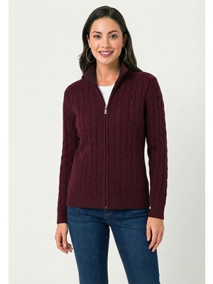 Felix Hardy Kadın Saç Örgü Desenli Hırka - Bordo