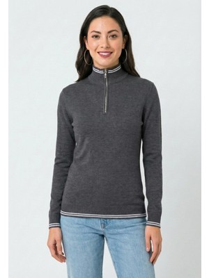 Felix Hardy Kadın Yarım Fermuar Kazak - Antrasit