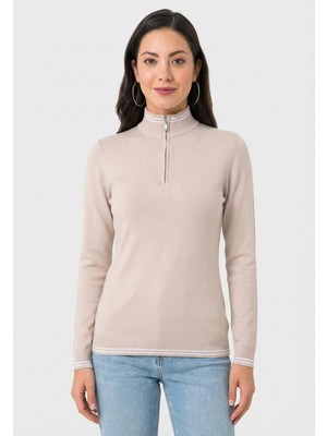 Felix Hardy Kadın Yarım Fermuar Kazak - Bej