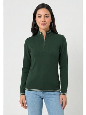 Felix Hardy Kadın Yarım Fermuar Kazak - Yeşil