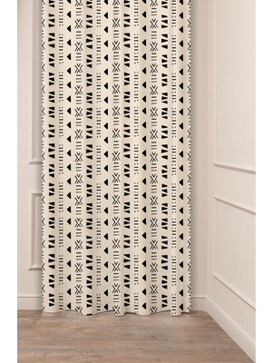 Greendecor Desenli Geometrik Çizgili Otantik Özel Tasarımlı Dijital Baskılı (Tek Kanat) Şık Modern Fon Perde