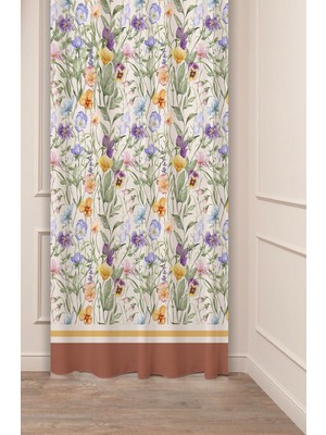 Greendecor Özel Tasarım Çiçek Yaprak Antik Çizgi Etnik Desenli Dijital Baskılı (Tek Kanat) Modern Şık Fon Perde