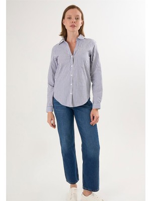 Felix Hardy Kadın Çizgili Uzun Kollu Gömlek - Lacivert