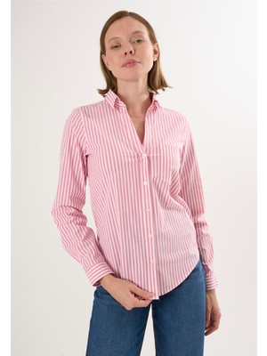 Felix Hardy Kadın Çizgili Uzun Kollu Gömlek - Pembe