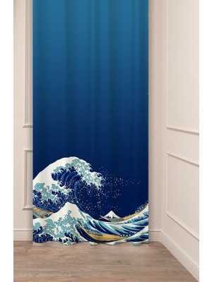 Greendecor Büyük Dalga Deniz Okyanus Bohem Deseneli Özel Tasarım Dijital Baskılı (Tek Kanat) Modern Fon Perde