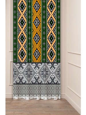 Greendecor Otantik, Anadolu, Etnik Desenli Özel Tasarım Dijital Baskılı (Tek Kanat) Modern Şık Fon Perde